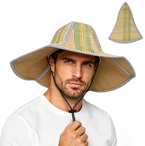 LCKEBT Chapeau de Soleil à Large Bord Anti UV L/XL pour Homme Et Femme, Chapeau de Pêcheur Protection UV UPF 50+ Respirant et Pliable, Chapeau Randonnée de Paille Tressé Classique Imperméable
