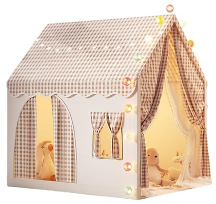 Kinder-Spielzelt, Spielhaus für Kinder, für Jungen und Mädchen, Spielzeugladen, Innen- und Außenbereich, hausförmig, perfekte Geburtstagsgeschenkidee, Weihnachts-Geschenke,Khaki mit kariertem Muster