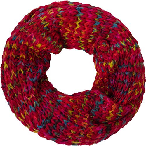 Compagno Damen Winterschal Loop mehrfarbiger bunter Grobstrick Schal Strickschal Winter Rundschal, SCHAL Farbe:Rot