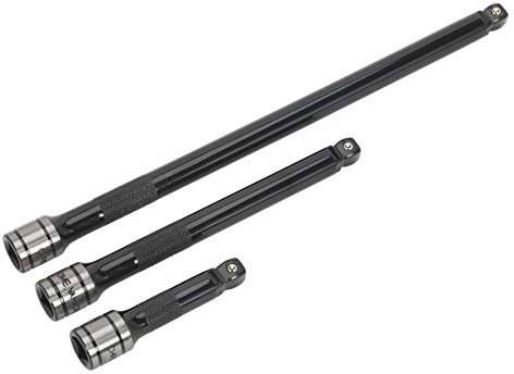 Sealey AK7691 3 Piece 3/8-inch Sq Drive Wobble/Rigid Extension Bar Set Black Series, Silver