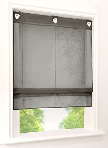 1er-Pack Raffrollo mit U-Haken Weiß Transparent Voile Ösenrollo Vorhang (BxH 80x130cm, Dunkel Grau)