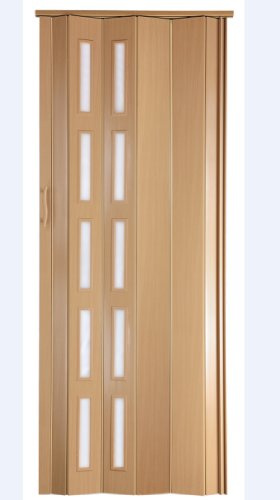 Falttür Schiebetür Tür Buche/Erle farben mit Riegel/Verriegelung mit Fenster blickdicht Höhe 201 cm Einbaubreite bis 109 cm Doppelwandprofil Neu