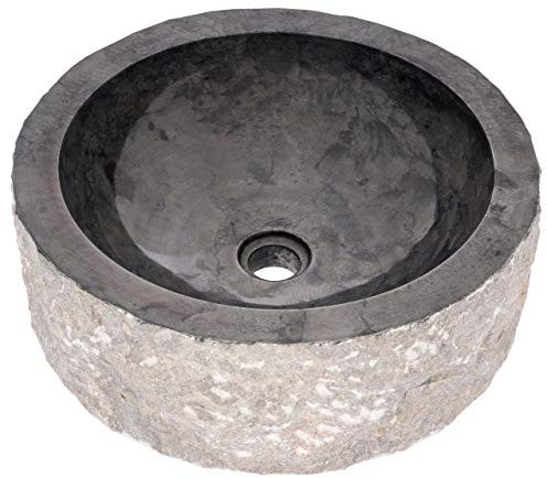 Divero wunderschönes Aufsatz-Waschbecken edler Marmor innen schwarz poliert handgefertigtes Handwaschbecken Naturstein 45cm Durchmesser