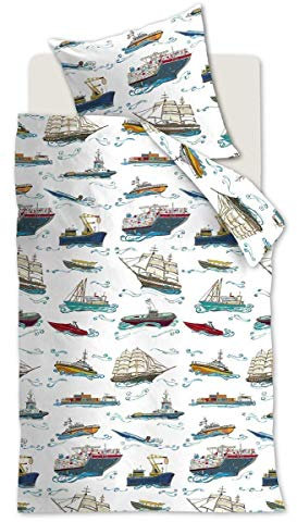 Beddinghouse Kids Renforcé Bettwäsche 2 teilig Bettbezug 135 x 200 cm Kopfkissenbezug 80 x 80 cm Ships 179570 Blau