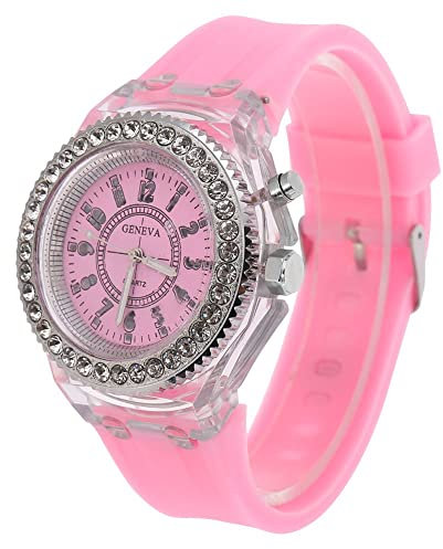 VGEBY1 4 Couleurs Montre à Quartz Affichage Lumineux,Montre-Bracelet Femme décoration en Strass Imperméable,Idée Cadeau d'anniversaire (Rose)