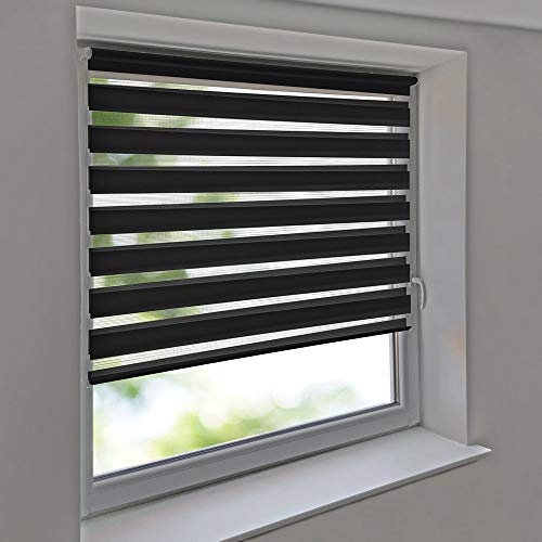 Sonnenschutz-HH - Doppelrollo Klemmfix ohne Bohren Vario Seitenzug Duorollo AUSSENMAß Breite 95 x 110 cm Höhe - schwarz