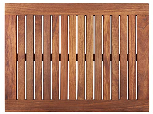 Nordic Style Premium Teak Shower and Bath Mat for Indoor and Outdoor Use - Non-Slip Wooden Platform for Spa, Sauna, Pool, Hot Tub - Flooring Decor and Protector (23.6 x 17.7, Oiled Finish w/Frame)