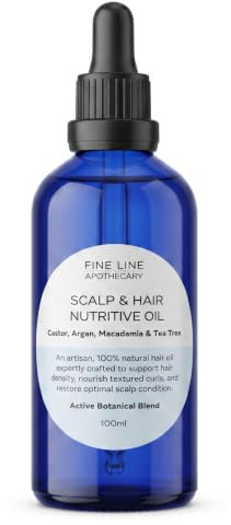 Fine Line Apothecary Scalp & Hair Nutritive Oil 100ml - Castor & Argan | 100% natural oil for curls, tea tree & patchouli scalp refresh, argan & macadamia hydration, strengthens hair, UK made