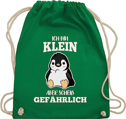Turnbeutel Rucksack - Sprüche Statement mit Spruch - Ich bin klein aber scheiß gefährlich Pinguin weiß - Unisize - Grün - beuteltasche stoffsackerl bags sport beutel stoffrucksack turnen tasche
