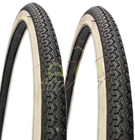 ECOVELO 2 neumáticos 26 x 1 3/8 (37-590) blancos negros Deestone para bicicleta holanda, carretera, adulto, bicicleta, vintage | Neumáticos de carretera blancos negros de goma para bicicleta