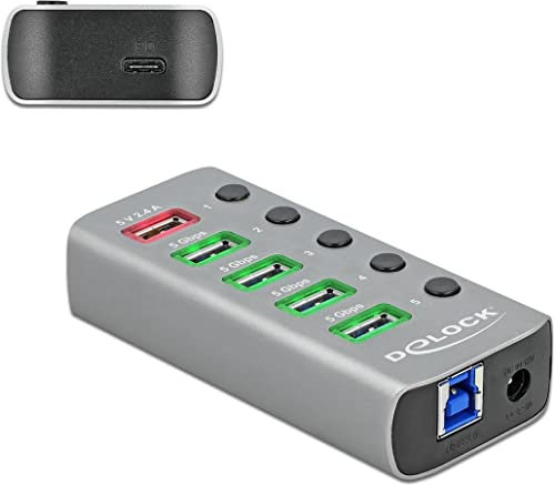 Delock USB 3.2 Gen 1 Hub mit 4 Ports + 1 Schnellladeport + 1 USB-C PD 3.0 Port 63263