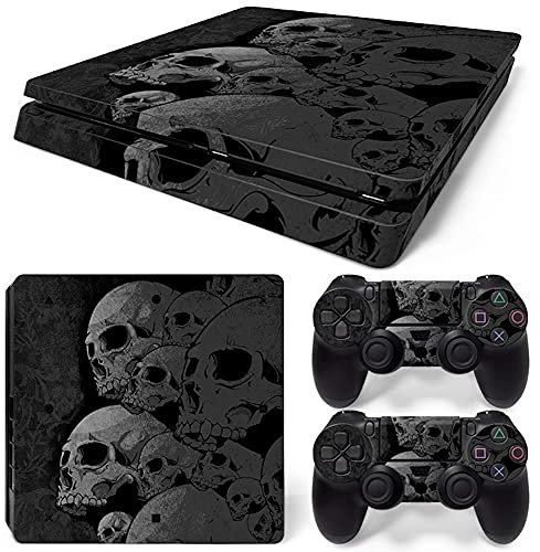 Vinyl-Aufkleber für PS4, schmal, schwarzer Totenkopf, PS4 S, Konsole und Controller, Vinyl-Aufkleber