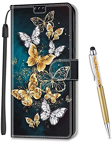 MadBee Kompatibel mit Xiaomi Redmi 6A Hülle, Leder Handyhülle Tasche Schutzhülle Brieftasche Klapphülle Ständer und Kartensteckplätze Hülle für Xiaomi Redmi 6A (Schmetterling C)