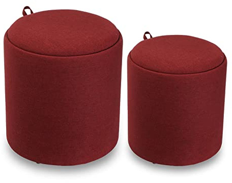 Versa Bangalore Quadratischer Puffhocker Fußhocker für Wohn- oder Schlafzimmer, 2er Set, mit Stauraum, Maßnahmen (H x L x B) 44 x 39 x 39 cm, Textil, Farbe: rot