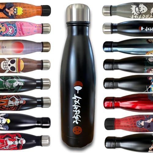 Hômadict - Botella de acero inoxidable reutilizable Naruto Logo Uchiwa, mantenimiento caliente y frío 12 horas, para deporte, viaje, diario, 500 ml, BPA gratis, licencia oficial