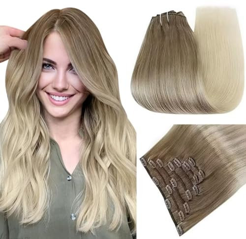 Easyouth Blond Echthaar Extensions Tape in Extensions Echthaar Aschblondes Highlight mit Hellblond Remy Tapes Extensions Echthaar 45 cm 40g 18/613 20pcs
