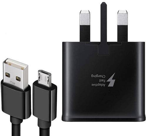 UK Mains Fast Adaptive Wall Charger & 1m Fast Charging USB Data Sync Cable Compatible With Samsung Galaxy S3, S3 Mini, S4, S4 Mini, S5, S5 Mini, S6, S6 Edge, S7 Edge and Others Android Devices