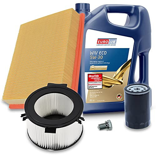 ATEC Germany Inspektionspaket Filterset mit 1x Ölfilter; 1x Luftfilter; 1x Innenraumfilter; 1x Ölablassschraube; 1x Motoröl 5W-30 5 l, KOMPATIBEL MIT - VW TRANSPORTER T4