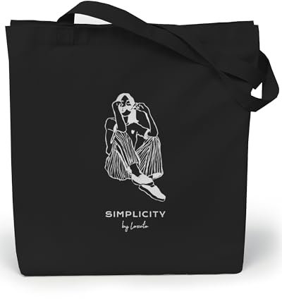 Loxato Jutebeutel - Schwarz Bedruckt, Stoffbeutel B35 x H42 x T8 cm - 100% Baumwolltasche - Einkaufstasche - Damen Shopper