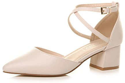 AJVANI Womens Ladies mid Block Heel Cross Strap Evening Mary Jane Court Shoes Size 5 38