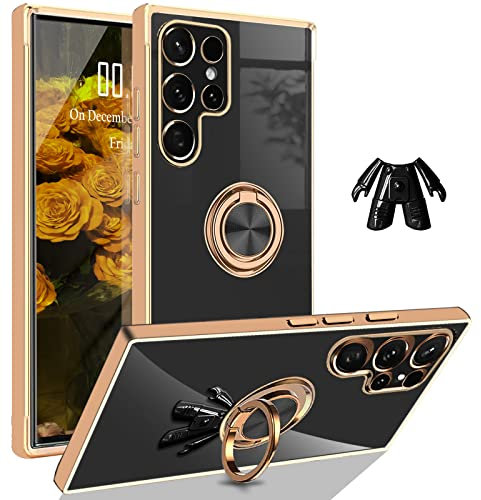 Cover per Samsung Galaxy S23 Ultra Custodia con Anello Magnetico 360° Gradi Girevole Proteggi, Placcatura Phnom Penh Design Ultra Sottile Elegante Silicone TPU Antiurto Custodia per Samsung S23 Ultra