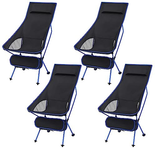 WOLTU Campingstuhl Angelstuhl, 4er-Set, Klappstuhl Faltstuhl Strandstuhl Ultraleichter mit Tragetasche und Kopfstütze, Schwarz+Blau