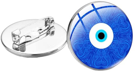 Broches rondes anti-mauvais œil turques bleu porte-bonheur pour sacs à dos, vêtements, sacs, épinglette en verre cabochon de protection bijoux, Bronze, verre
