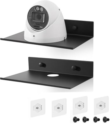 Z metnal Small Floating Shelves, Mini Speaker Shelf, Small Wall Mount Metal Shelves with Cable Clip, Display Shelf for Cameras Monitor Routers, Matt Black, 6 inch, 2 Pcs