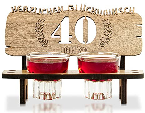 Munera Design - Schnapsbank mit 2 Gläsern Geschenkidee Jahreszahlen Jubiläum 40 Jahre