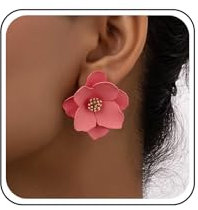 TseenYi Orecchini A Fiore Acrilico Rosa Boho Vintage A Strati Da Sposa A Perno Per Donne E Ragazze - Regali