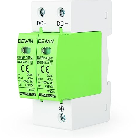 Ailao Scaricatori di Sovratensioni, House Surge Protector 2P Fotovoltaico DC 1000V 40KA Protezione da Sovratensione Dispositivo di Protezione Contro I Fulmini 35mm Montaggio su Guida DIN
