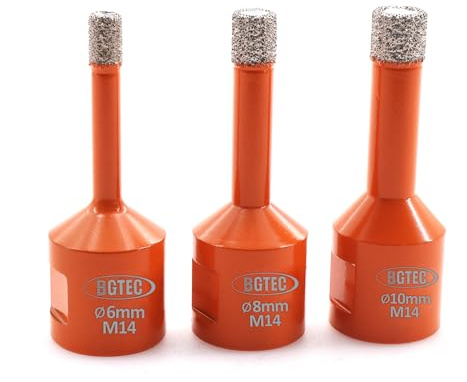 BGTEC Forets Diamant 6/8/10mm Trépans de Forage avec Filetage M14 pour Perçage à sec en Porcelaine Carrelage Granit Marbre