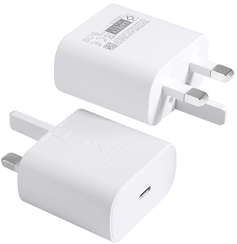 2 Pack Charger Plug, USB C Fast Charging for Samsung Galaxy S24, S23, S22, S21, S20 Ultra, S20 FE, A54, A53, A34, A23, A15, A14, A13, A04S, Moto G54, G73, G84, Pixel 7/8, Android Charge - White