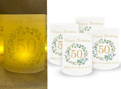 Sugeru 50. Geburtstag deko - 16 stück Lichthülle für Tischlicht & Teelicht Windlicht & Kerzen | 50. Geburtstag Frau männer | Schön DASS du da bist | Party Windlichter Tischdeko | Durchmesser - 8cm