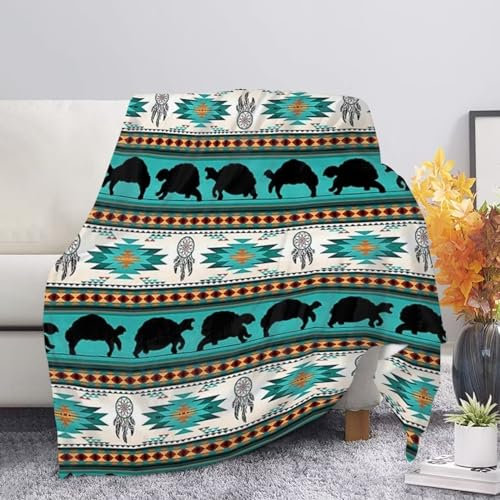 Aoopistc Aztecs Turtles weicher und warmer Plüsch-Überwurf, Tribal-Stil, ultra-gemütliche Mikrofaser-Wolle, Bettdecke, Größe 140 x 178 cm
