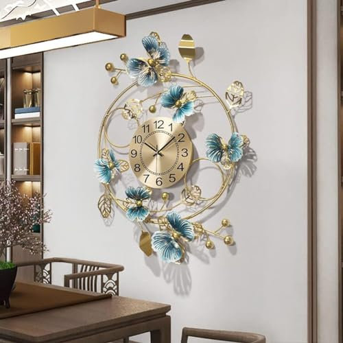 HAODING Wanduhr Wohnzimmer Groß Modern, 3D Ginkgo Biloba Metall Wanddeko, Wanduhren Küche Ohne Tickgeräusche, Uhr Wand Metall Kreativ Für Die 3D Kunst Wanddekoration Zu Hause
