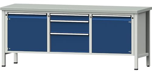 ANKE | Werkbank | Gestellbauweise Serie V | 2 Türen 540 mm | 3 Schubladen | Stahlblechbelag | Volllauszug