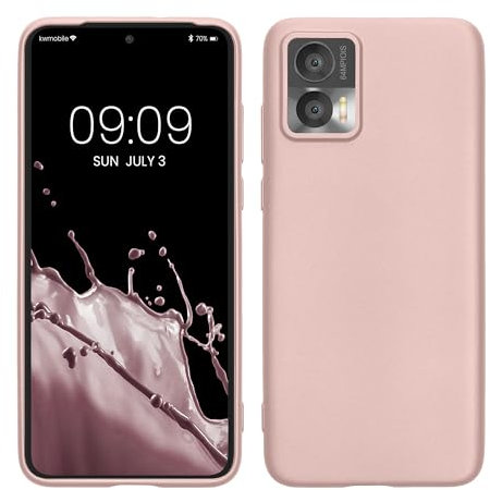 kwmobile Case kompatibel mit Motorola Edge 30 Neo Hülle - Schutzhülle aus Silikon metallisch schimmernd - Handyhülle Metallic Rosegold
