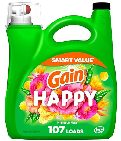 Gain Liquid Laundry Detergent, Happy, HE Compatible, 154 fl oz, 107 Loads