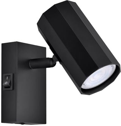 Glitzerlife Wandspots 1 Flammig Wandlampe Schwarz Wandleuchte - wandstrahler mit Schalter Metall GU10 Flurlampe Schwenkbar 350° MAX. 40W Leselampe Vintage für Flur Küche Schlafzimmer Arbeitszimmer