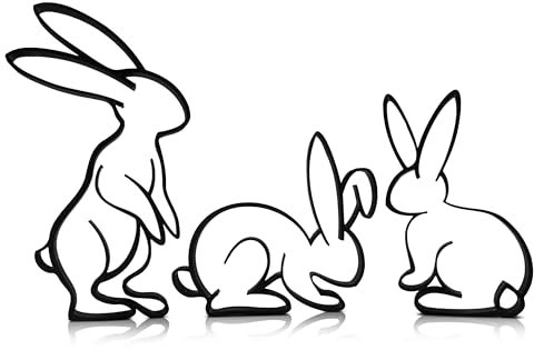 3 Osterhasen Figuren Aufsteller schwarz, 10-17 cm hoch, Hasen Osterdeko, Moderne Ostern Tischdekoration, auf Fensterbank o. Schrank
