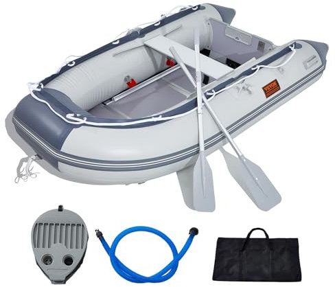 VEVOR Schlauchboot, 4-Personen-Sportboot mit Heckspiegel, Marine-Holzboden und Verstellbarer Aluminiumbank, 453,6 kg Aufblasbares Fischerbootfloß, Aluminiumruder, Luftpumpe und Tragetasche