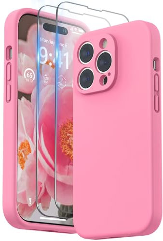 SURPHY Compatible with iPhone 14 Pro Max Case with Screen Protector, Liquid Silicone Protection for Each Lens Shockproof Thickened Rubber for iPhone 14 Pro Max 6.7 inch 2022, Peach Pink