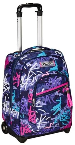 Seven Trolley Fisso, GraffitiMix, Viola, 2 in 1, Doppio Uso, Trolley e Zaino, Zaino Scuola Viaggio, Bambina Ragazza