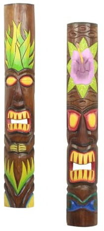Oriental Galerie 2er Set Maori Maske Wanddeko Wandbild Deko Holz Exotisch Partykeller Dekomaske zum aufhängen Tiki 100 cm