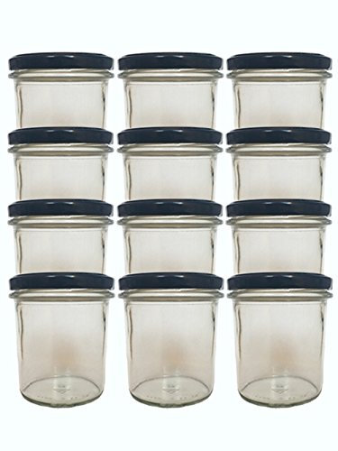 Vitrea 12x Sturzgläser 350ml - Einmachgläser Einweckgläser Schraubgläser - Marmeladengläser mit Schraub-Deckel TO 82 - Schwarz - Made in Germany