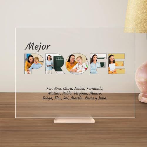 Transparent Gift Placa Personalizada con Fotos en Letras Profe y Texto. Regalos para Profesores. Regalos para Profesoras. Regalos Personalizados para Mujer y Hombre. Lienzo Personalizado con Foto