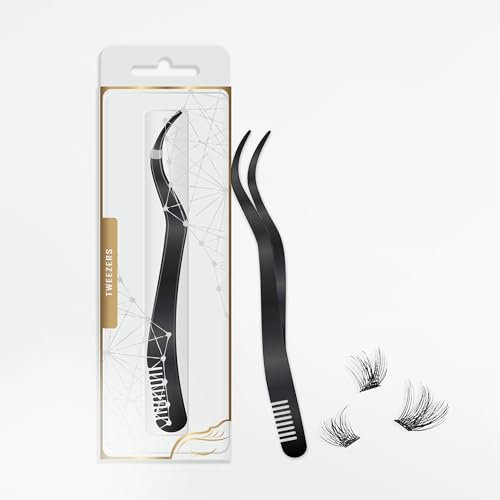 Pince à épiler 2 en 1 avec peigne, pince à épiler pour extension de cils, outil de précision pour sourcils, pince coudée en acier inoxydable, applicateur de cils pour application de faux cils, noir