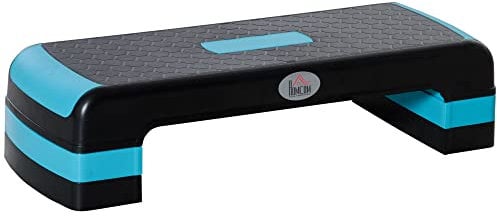 HOMCOM Step de Aeróbic Plataforma Step para Fitness Stepper Antideslizante con Altura Ajustable de 10/15/20 cm Tabla de Ejercicio en Casa Gimnasio Oficina Carga 150 kg 78x28x20 cm Azul y Negro