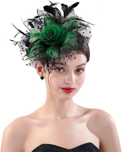 XIEXIESHER 1920s Kopfschmuck, Federschmuck Haare, Feder Haarschmuck Kopfbedeckung Schwarz Grün für Halloween Karneval Party Hochzeit Tee-Party Dekoration Accessoire für Fascinator Damen